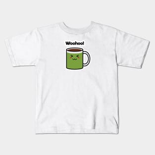 Woohoo! | Coffee | Charging | Low Battery | Cute Kawaii | White Kids T-Shirt